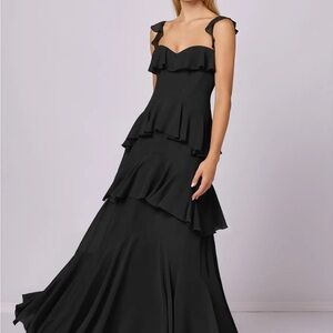 Azazie Black Tiered Chiffon Bridesmaid Dress